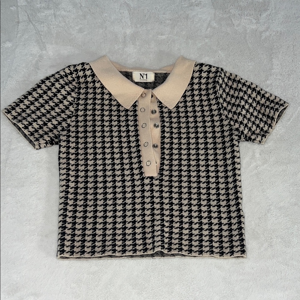Stylish Houndstooth Women’s Crop Polo Shirt